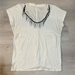 New York & Company White Top with Black Bead Detail